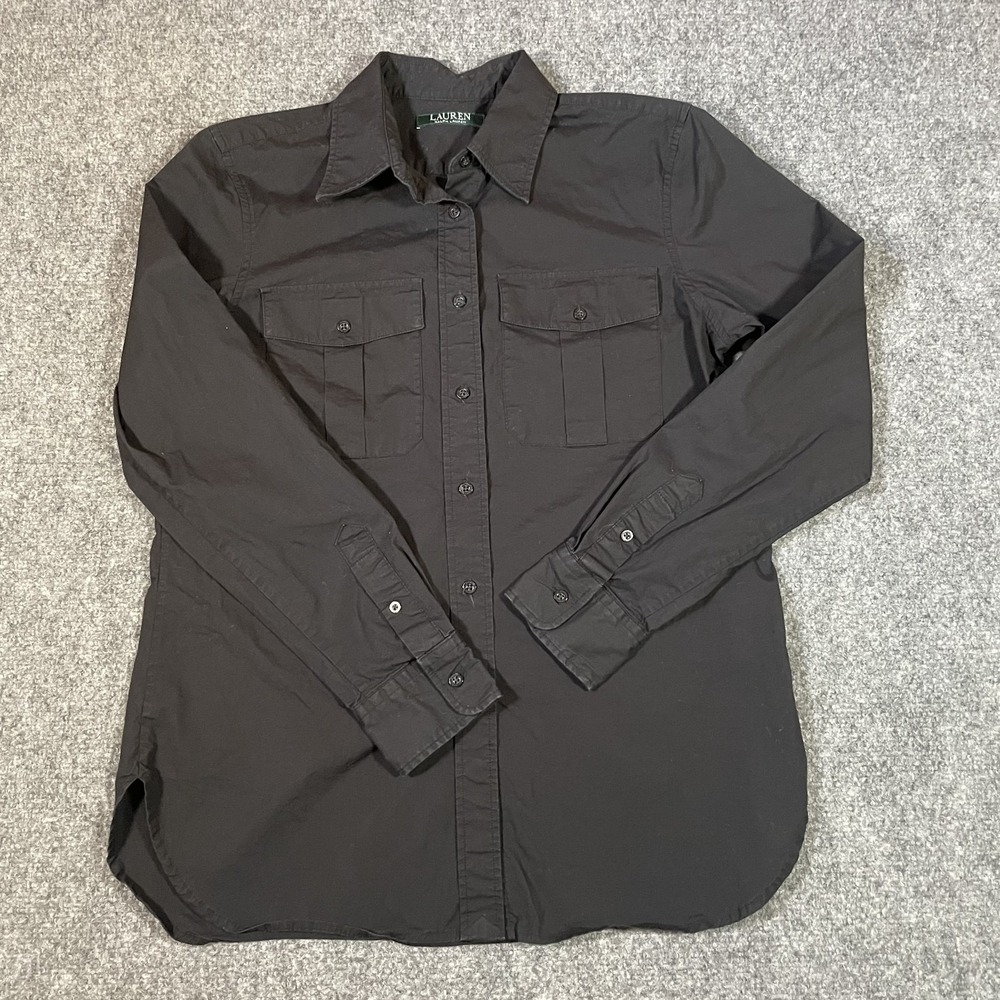 Lauren Ralph Lauren Womens Utility Shirt Size Small Black Button Front Pockets